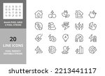 Line icons about energy efficiency and saving. Sustainable development.. Editable vector stroke. 64 and 256 Pixel Perfect scalable to 128px