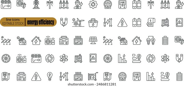 Line icons about energy efficiency and saving. Sustainable development. Thin line icon set. Symbol collection in transparent background. Editable vector stroke. 512x512 Pixel Perfect