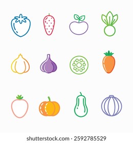 Line icons about ESG, The set contains icons: Broccoli, Cauliflower, Carrot, environmental social governanc, Icon Symbol