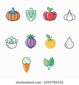 Line icons about ESG, The set contains icons: Broccoli, Cauliflower, Carrot, environmental social governanc, Icon Symbol