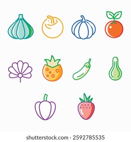 Line icons about ESG, The set contains icons: Broccoli, Cauliflower, Carrot, environmental social governanc, Icon Symbol