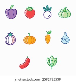 Line icons about ESG, The set contains icons: Broccoli, Cauliflower, Carrot, environmental social governanc, Icon Symbol