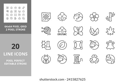 Line icons about fabric features. Editable vector stroke. 64 and 256 Pixel Perfect scalable to 128px...