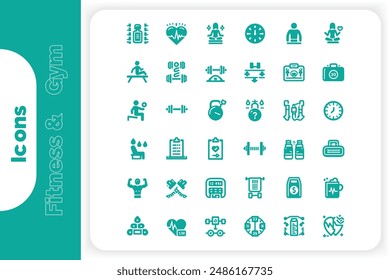 Line icons about fitness and gym. Contains such icons as nutritionists, personal trainers, body sculptors, and more. Perfect editable vector file