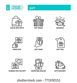 Line icons about gift