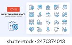 Line icons about health insurances. Contains such icons as coverage, treatments, deceased and more. 256x256 Pixel Perfect editable in two colors