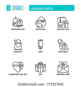 Line icons about holidays gifts.