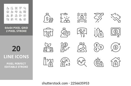 Line icons about investment funds. Editable vector stroke. 64 and 256 Pixel Perfect scalable to 128px