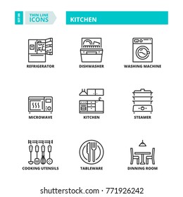 Line icons about kitchen.