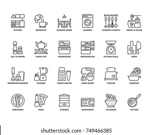 Line Icons About Kitchen. Editable Stroke. 64x64 Pixel Perfect.