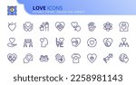 Line icons about love. Contains such icons as donate, friendship, care, solidarity and ethical business. Editable stroke Vector 256x256 pixel perfect
