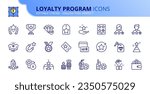 Line icons about loyalty program. Contains such icons as rewards, bonus and special benefits. Editable stroke Vector 256x256 pixel perfect