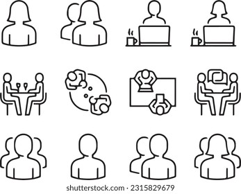 Line icons about people on transparent background with editable stroke Simple Set of Business People Related Vector Line Icons. Contains such Icons as One-on-One Meeting, Workplace, Business