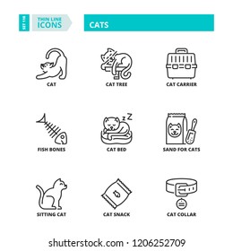Line icons about pets. Cats