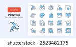 Line icons about printing industry. Contains such icons as merchandising, typographies, branding and more. 256x256 Pixel Perfect editable in two colors
