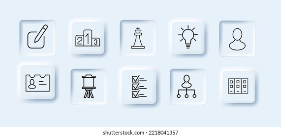 Line icons about process automation. Productivity, chess, identification, survey, idea, server. Career concept. Neomorphism style. Vector line icon for business.