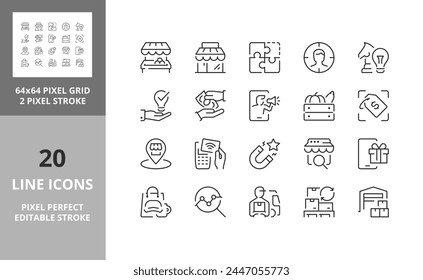 Line icons about retail commerce. Editable vector stroke. 64 and 256 Pixel Perfect scalable to 128px...