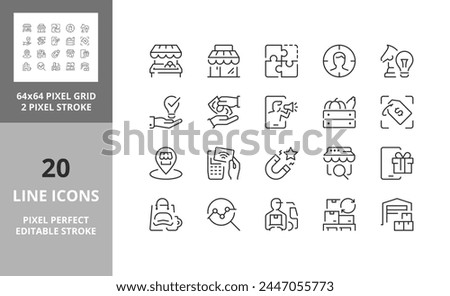 Line icons about retail commerce. Editable vector stroke. 64 and 256 Pixel Perfect scalable to 128px...