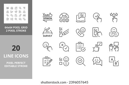 Line icons about satisfaction surveys. Editable vector stroke. 64 and 256 Pixel Perfect scalable to 128px...