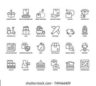 Line icons about shipping. Editable stroke. 64x64 pixel perfect.