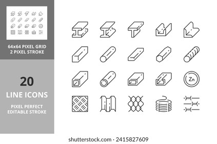 Iconos de línea sobre productos de acero. Razo vector modificable. 64 y 256 Pixel Perfect escalable a 128px...