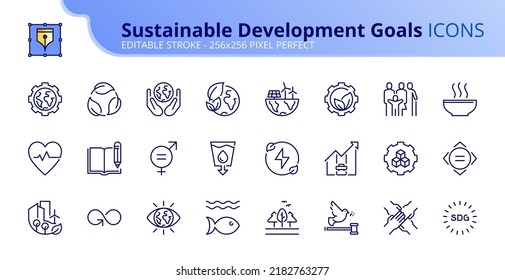 Line icons about Sustainable Development Goals. Contains such icons as environmental, social and governance concerns. Editable stroke Vector 256x256 pixel perfect