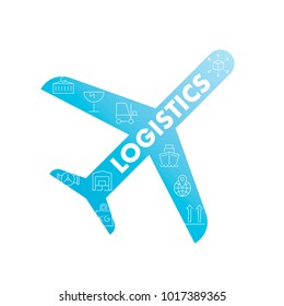  Line icons in airplane shape. Logistics pack. Vector illustration for cargo transportation.
