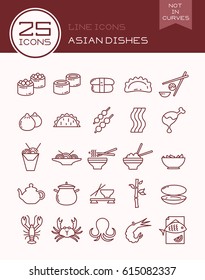 Line icons Asian dishes
