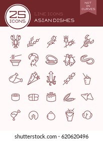 Line icons Asian dishes