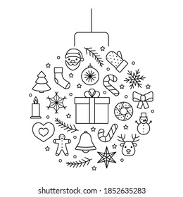 Line icons ball circle for Christmas and New Year. Christmas tree toy. Editable outline symbol. Vector illustration