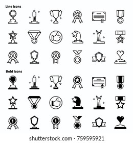 Line icons and Bold icons. Have icon as Award ,Cup ,Cash ,Reward ,Achievement and more. 64x64 Pixel Perfect icons set.