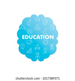 Line icons in brain shape. Education pack. Vector illustration for studying, learning, teaching, Wisdom and knowledge. 