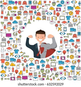 line icons color of happy face businessman. super business infographic