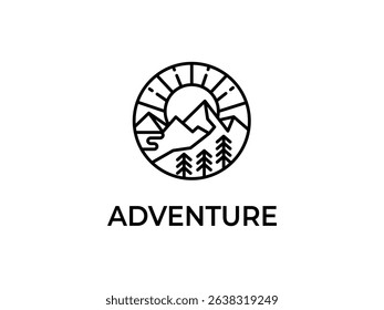 Line icons depicting nature, outdoors, adventure, and scenery in vector form.