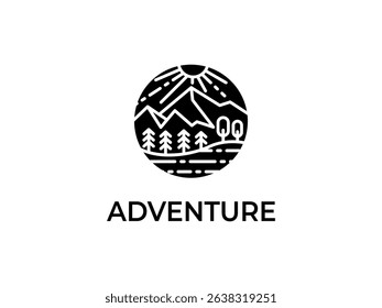 Line icons depicting nature, outdoors, adventure, and scenery in vector form.
