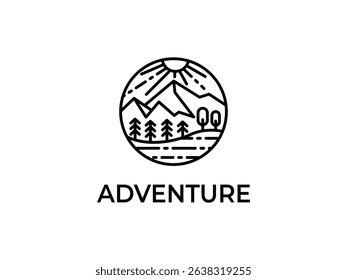 Line icons depicting nature, outdoors, adventure, and scenery in vector form.