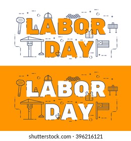 Line icons design of words labor day and elements illustration concept for website banner, printing , book cover and corporate documents.