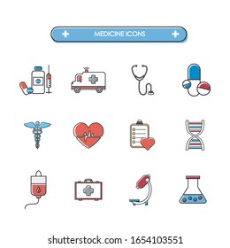 Iconos de línea de diferentes objetos del hospital. Iconos de mantenimiento.