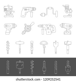 Line Icons - Different types of drills and drill bits