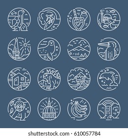 Line icons with Ecuador sumbols