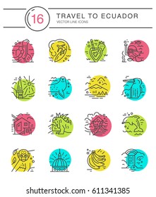Line icons with Ecuador sumbols