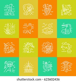 Line icons with Ecuador sumbols