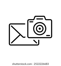 Iconos de línea de correo electrónico y cámara, que representan una comunicación efectiva y el intercambio de Imágenes en la era digital