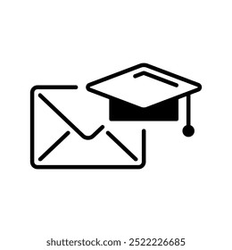 Linha de ícones de e-mail e Graduation Cap, ilustrando a fusão de tecnologia e educação para o aprendizado aprimorado