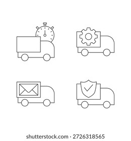 Iconos de línea para correo electrónico, escudo de seguridad, equipo de Configuraciones y clasificación por estrellas.