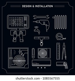 Line icons for engineering company. Vector line logo series