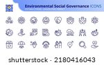 Line icons Environmental Social Governance. Contains such icons as climate crisis, sustainable development, diversity, human rights and responsible investment. Editable stroke Vector 256 pixel perfect