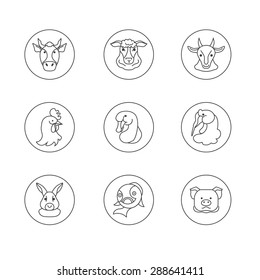 Line icons farm animals