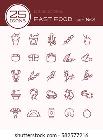 Line icons with fast food set 2