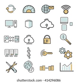 Line icons with flat design elements.